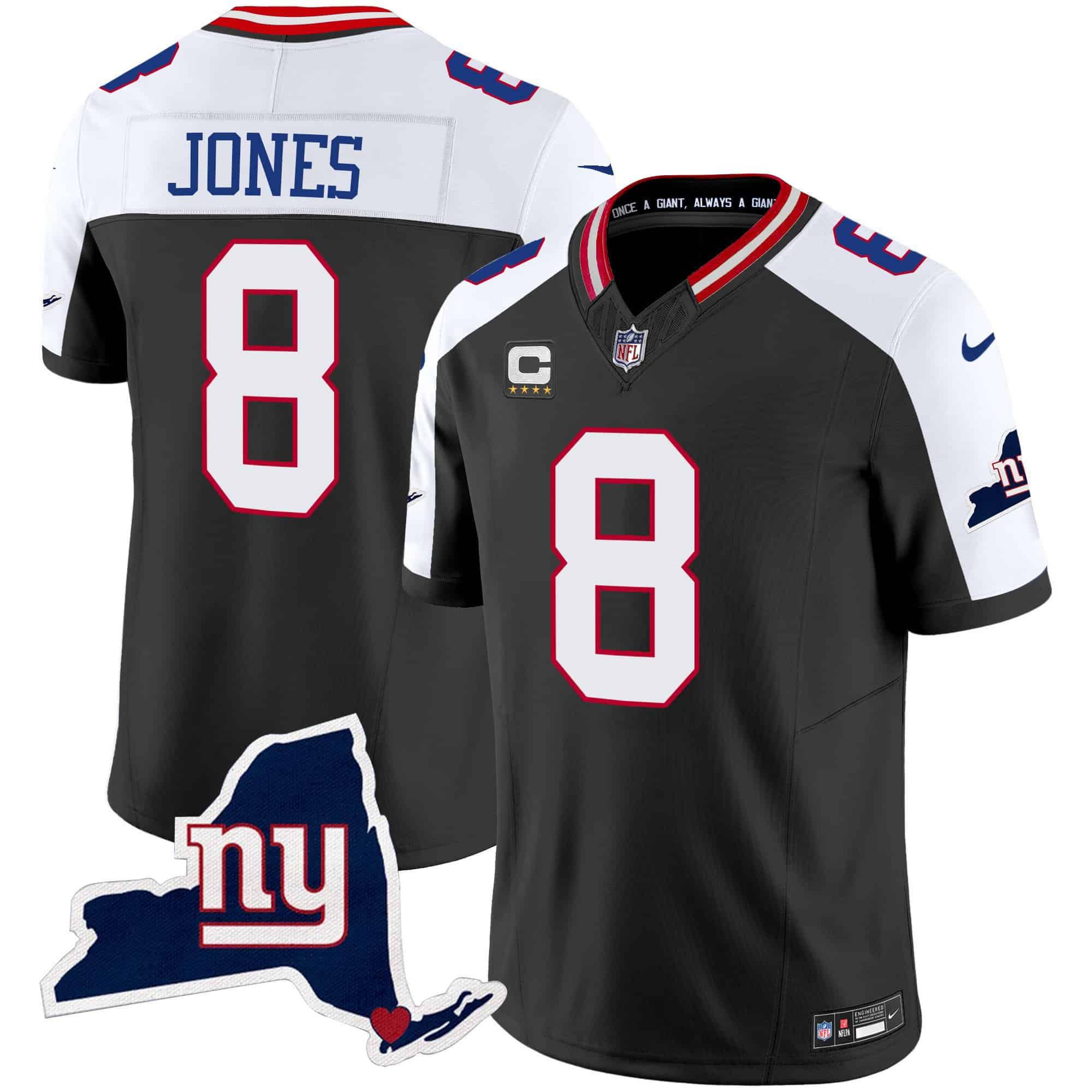 Men New York Giants 8 Jones Black 2024 Nike Map Patch Limited NFL Jersey